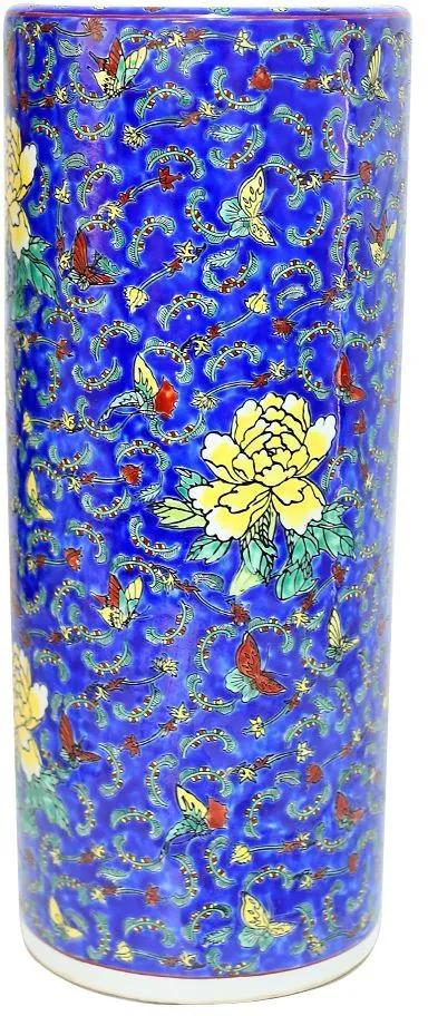 Porta Guarda-Chuva em Porcelana Redondo Florido Azul D23cm x A50cm