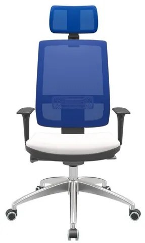 Cadeira Office Brizza Tela Azul Com Encosto Assento Vinil Branco Autocompensador 126cm - 63165 Sun House