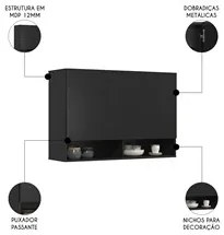 Armário de Cozinha Aéreo 3 Portas 2 Nichos 91cm Milão Preto - EJ Móvei