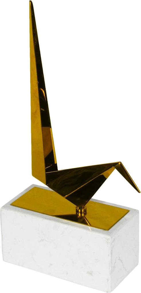 Escultura de Pássaro em Metal com Base de Mármore - 39x20x09cm