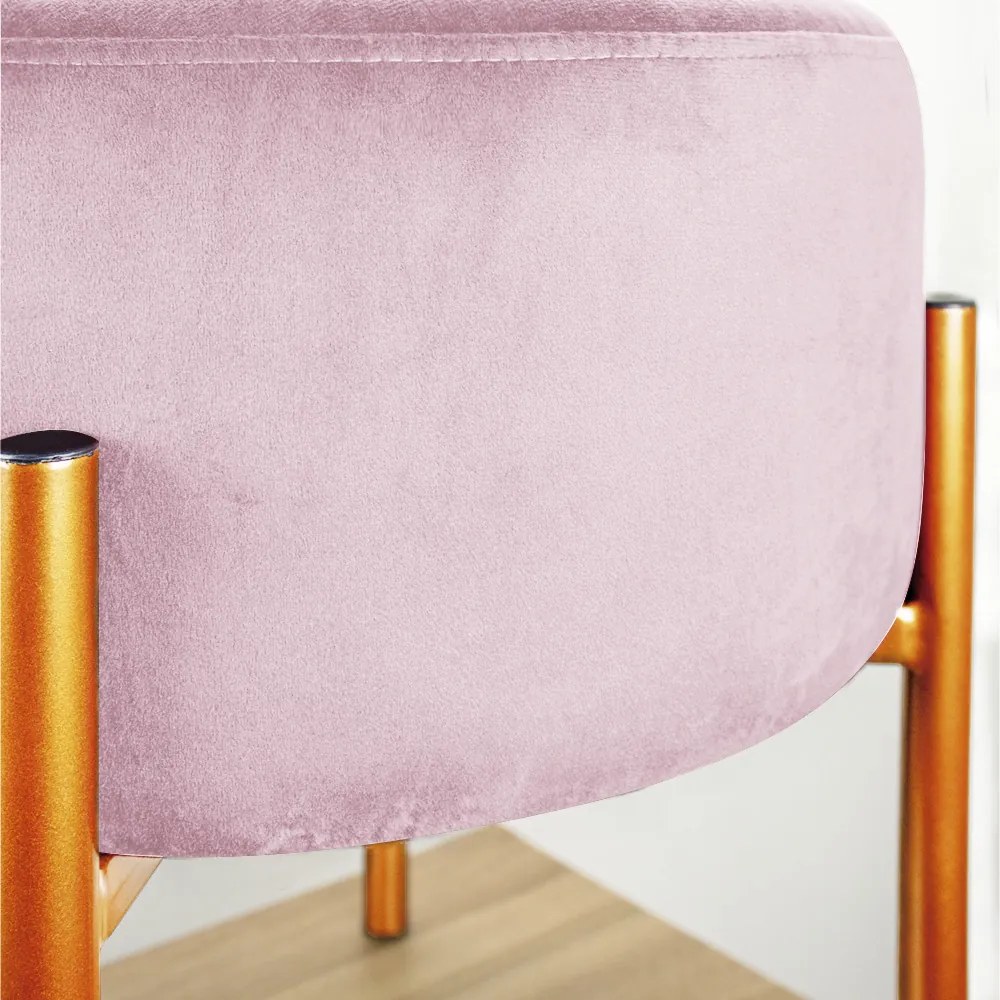 Puff Banqueta Decorativo Industrial Cobre Iron Suede Rosa Bebê D03 - D'Rossi