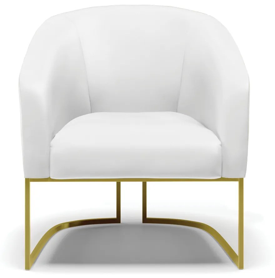 Poltrona Decorativa Base Industrial Dourado Kit 2 Stella Sintético Branco D03 - D'Rossi