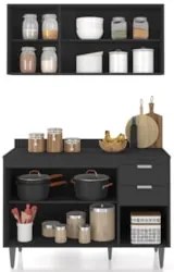 Armário de Cozinha Com Tampo CP01 120cm Pérola Preto Z34      - Mpozen