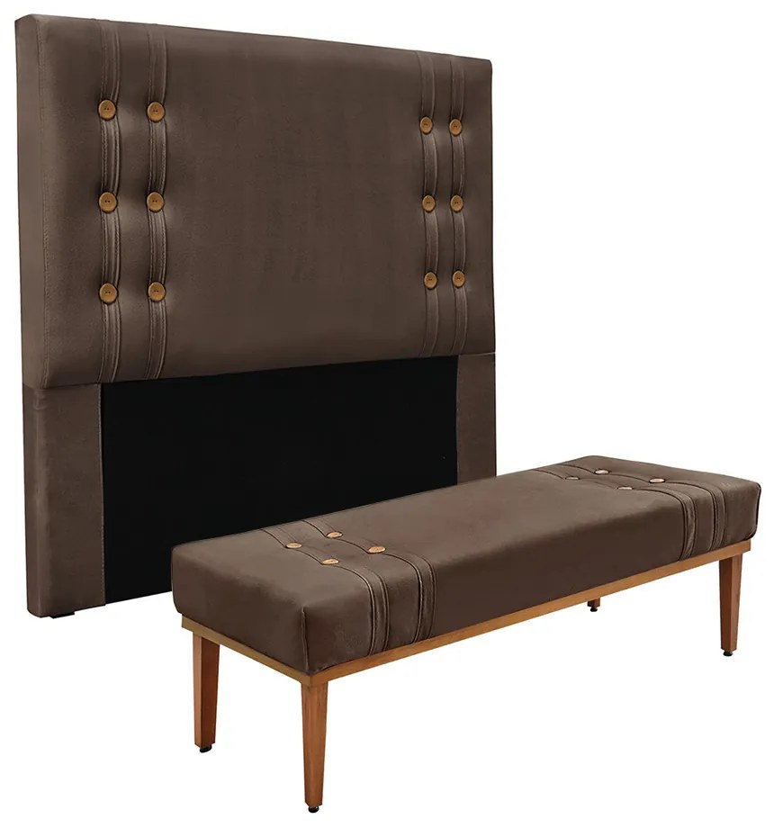 Cabeceira Cama Box Casal 140cm e Recamier Gênova Veludo Marrom S04 - D'Rossi