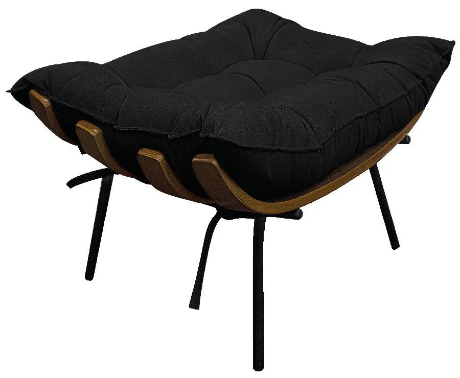 Kit 02 Poltronas e 02 Puffs Costela Base Fixa Suede Preto - ADJ Decor