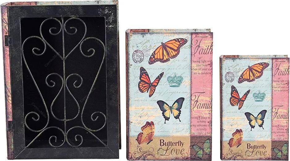 Conjunto Book Box - 3 Peças - Iron Borboletas Oldway - 35x26 cm