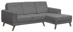 Sofá Living 3 Lugares com Chaise Direito Pés Retrô Capricho Suede Cinz