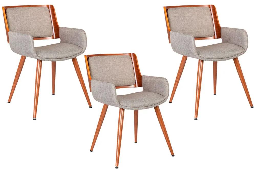 Kit 03 Cadeiras Decorativas de Escritório Recepção Fixa Maltra Linho Marrom Claro - Gran Belo