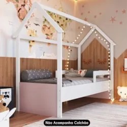 Cama Infantil Montessoriana Casinha Infix C06 Branco/Rosa - Mpozenato