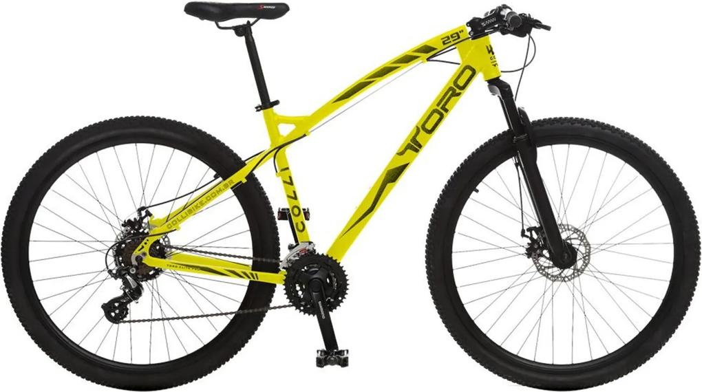 Bicicleta Esportiva Aro 29 Shimano Altus SuspensÁo Freio a Disco Toro Quadro 18 Alumínio Amarelo Neon - Colli Bike