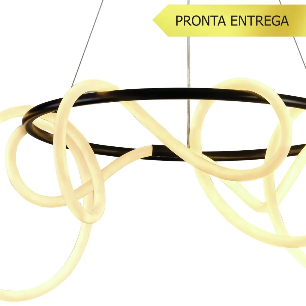 Pendente Toá Circular Ø60X30Cm Led 30W 3000K Bivolt Preto - Usina Impo... (Preto)