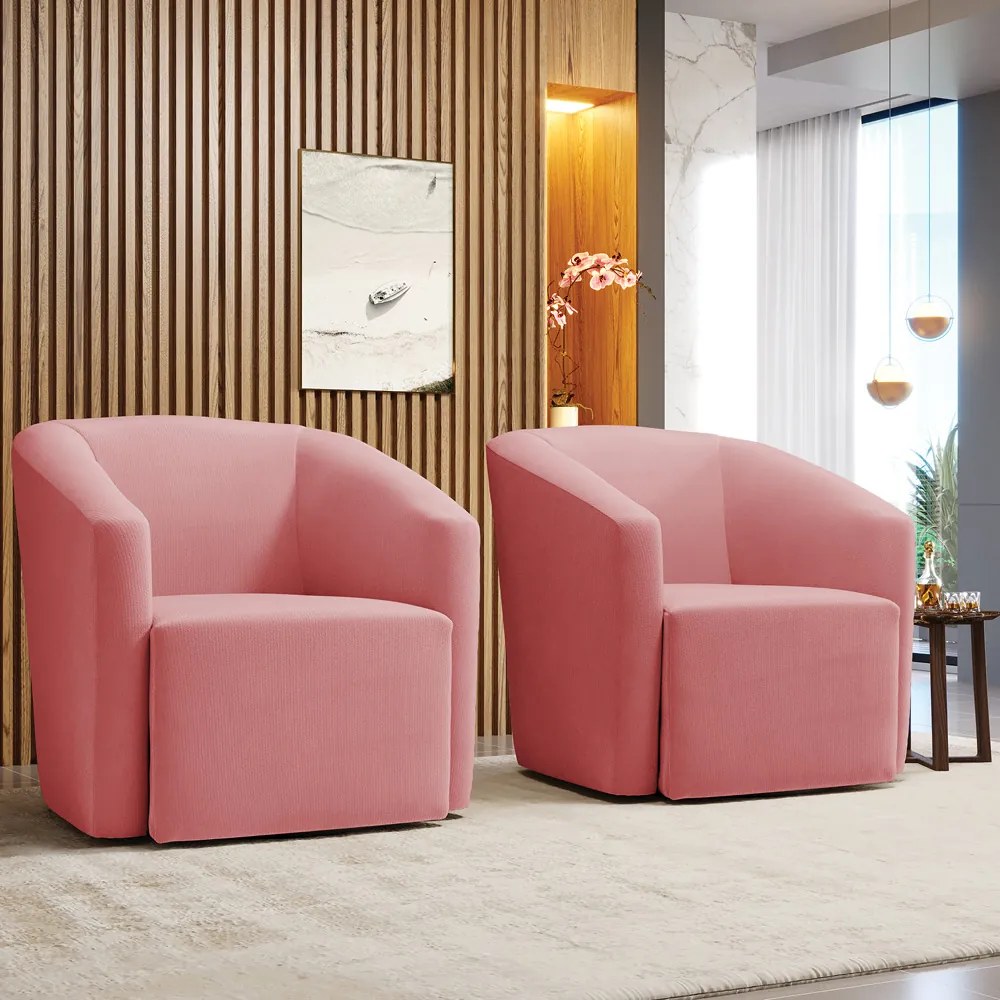 Poltrona Decorativa Orgânica Kit 2 Stella Max Suede D03 - D'Rossi - Rose