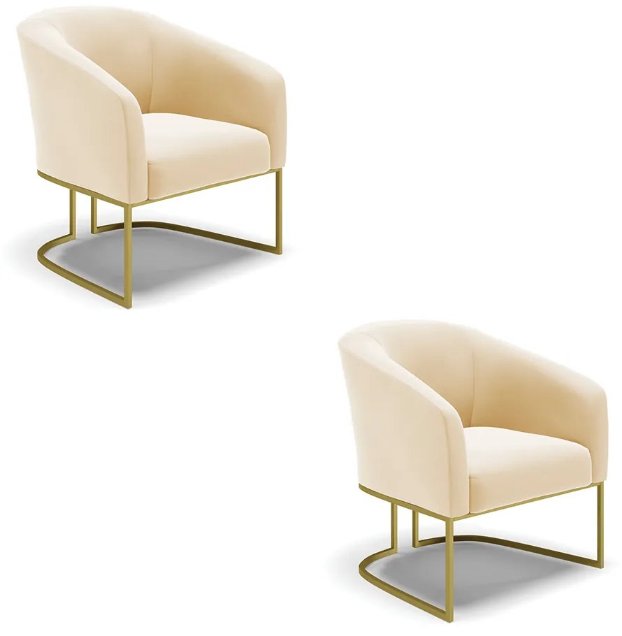 Poltrona Decorativa Industrial Dourado kit 2 Stella Suede D03 - D'Rossi - Bege