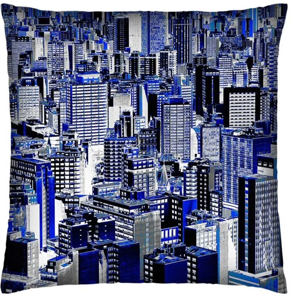 Almofada Colours Creative Photo Decor Prédios azuis - tamanho 45 x 45 cm Azul