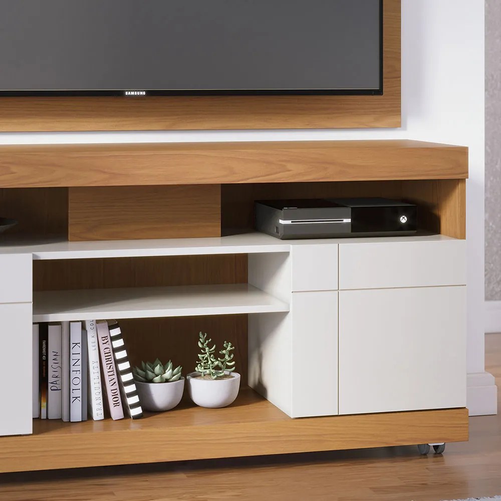 Rack para Sala Bancada de TV 47 Pol 136cm Ariele C04 - D'Rossi - Freijó e Off White