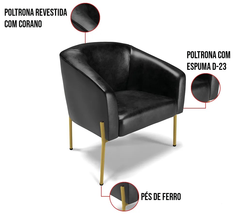 Cadeira Sala de Jantar Pé de Ferro Dourado Stella Sintético PU D03 - D'Rossi - Preto