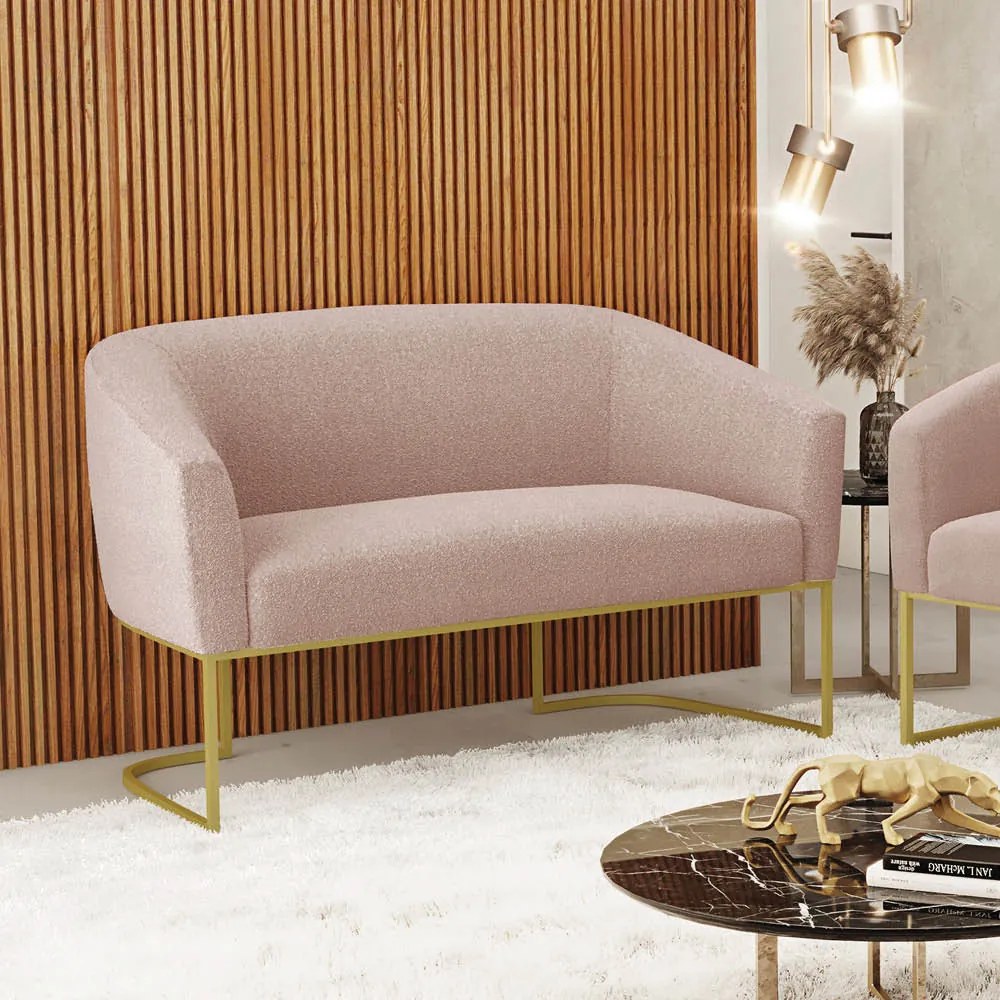Sofá 2 Lugares Namoradeira Industrial Dourado Stella Bouclê D03 - D'Rossi - Rose