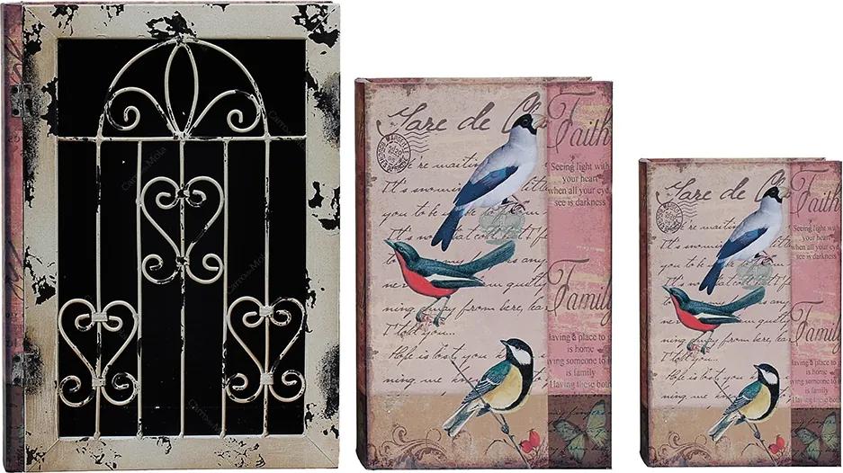 Conjunto Book Box - 3 Peças - Iron Pássaros Oldway - 35x26 cm