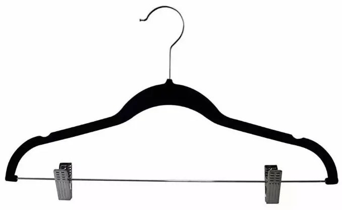 Kit 20 un Cabides De Veludo Com Presilha Super Leve Preto