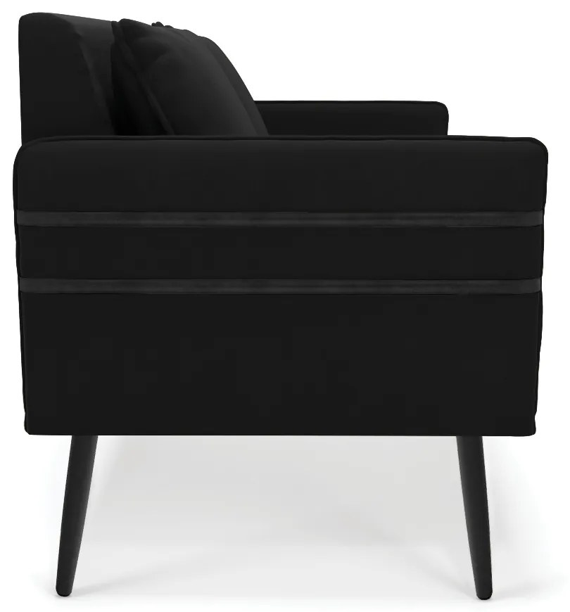 Namoradeira 02 Lugares Mari Suede Preto Pés Palito de Ferro - D'Rossi