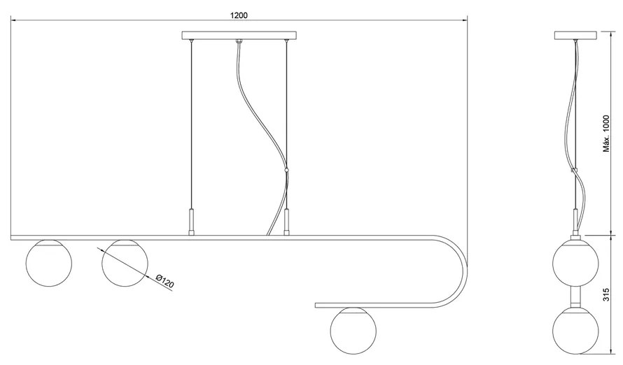 Pendente Dama 120X30Cm 3Xg9 / Cabos Kevlar Cristal / Metal E Globo Ø12... (PT - Preto Texturizado, CLEAR)