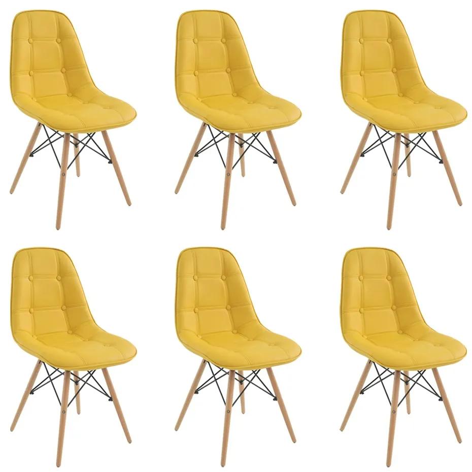 Kit 6 Cadeiras Decorativas Sala e Escritório Cadenna PU Sintético Amarela G56 - Gran Belo