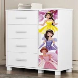 Cômoda Infantil Para Quarto 80cm 4 Gavetas Princesa Rosa Z53 - Mpozena
