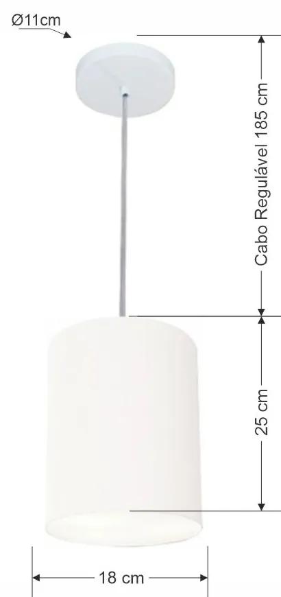 Lustre Pendente Cilíndrico Md-4012 Cúpula em Tecido 18x25cm Branco - Bivolt