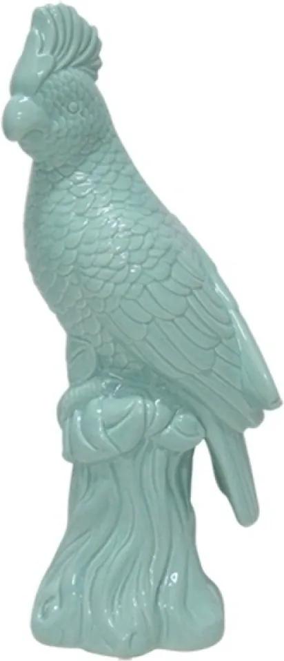 escultura pássaro CACATUA cerâmica azul 12,5cm Ilunato QC0596
