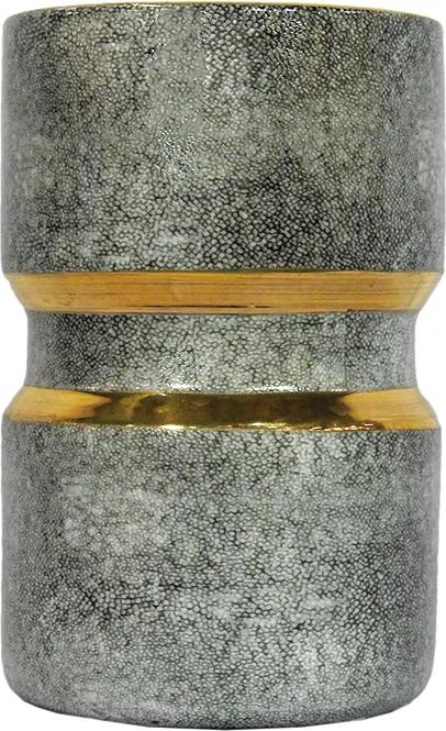 Vaso Pequeno Decorativo em Porcelana Cinza e Dourado - 26x17cm