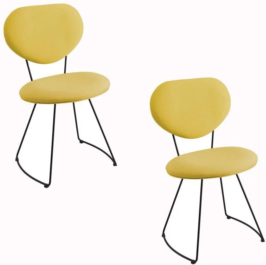 Kit 2 Cadeira Milão Meia Lua Linho Amarelo - Daf Mobiliário
