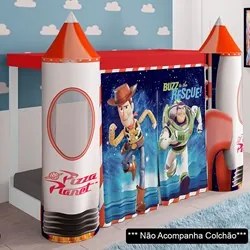 Mini Cama Infantil Montessoriana com Dossel Wood e Buzz Lightyear P13