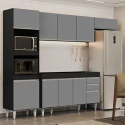 Armário de Cozinha Modulada 4 Peças CP10 Balcão Preto/Cinza - Lumil