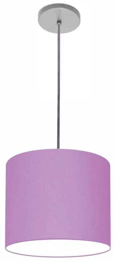 Luminária Pendente Vivare Free Lux Md-4105 Cúpula em Tecido - Lilás - Canopla cinza e fio transparente