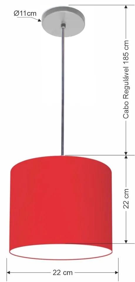 Luminária Pendente Vivare Free Lux Md-4105 Cúpula em Tecido - Vermelho - Canopla cinza e fio transparente