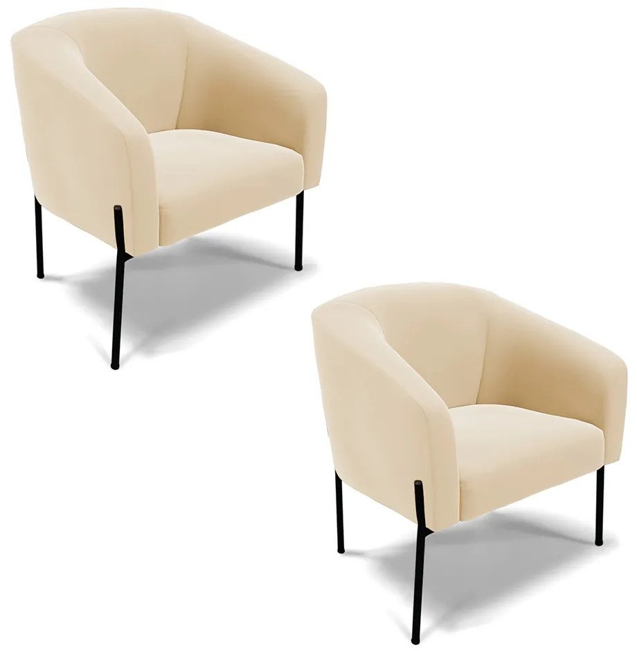 Poltrona Decorativa Pé de Ferro Preto Kit 2 Stella Suede D03 - D'Rossi - Bege