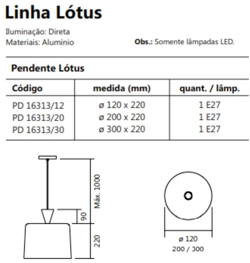Pendente Lótus Ø20X22Cm 1Xe27 S/ Difusor C/ Cone De 09Cm | Usina 16313... (MR-T - Marrom Texturizado)