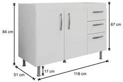 Balcão Gabinete Para Pia 120cm Nathan 2 Portas Branco - Nathy Móveis