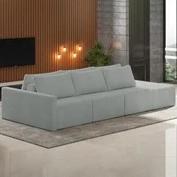 Sofá Ilha Modular com Puff para Sala Living 342cm Georgia K04 Bouclê C