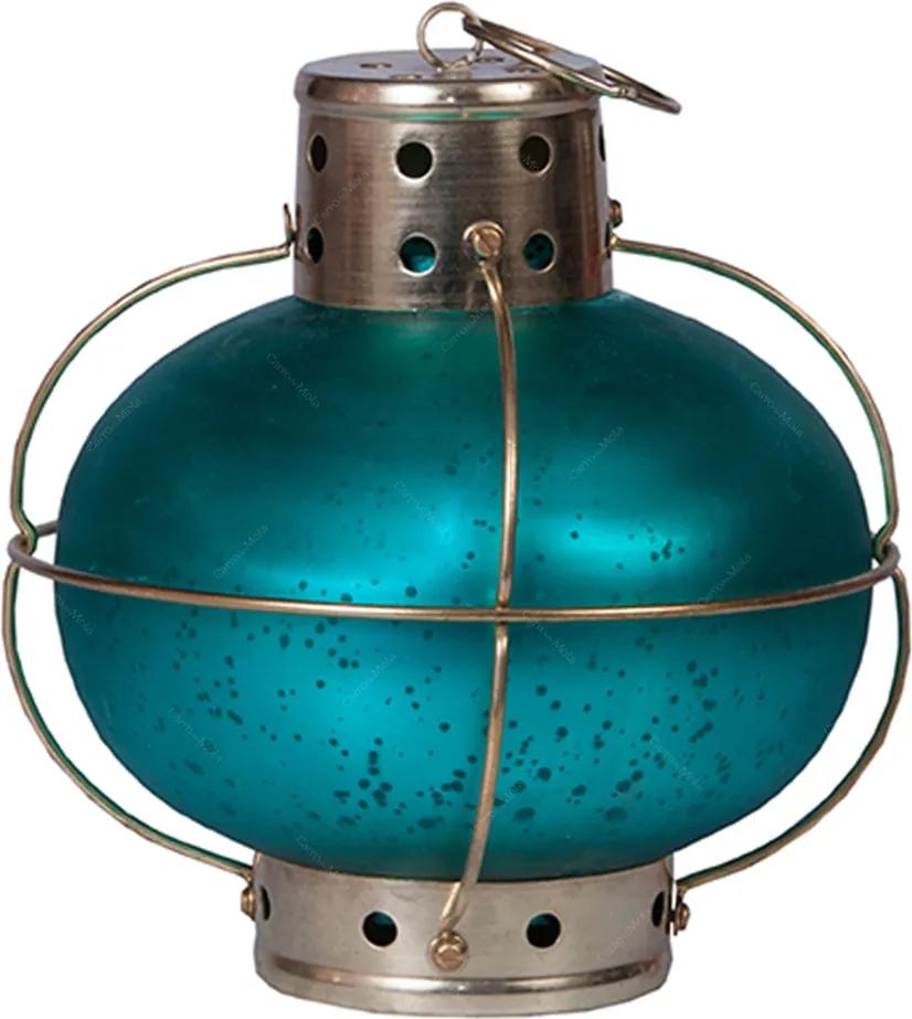 Lanterna Indiana Onion Teal Blue em Metal - 20x18 cm
