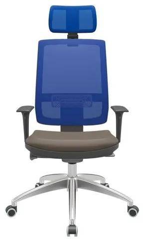 Cadeira Office Brizza Tela Azul Com Encosto Assento Vinil Marrom Autocompensador 126cm - 63157 Sun House