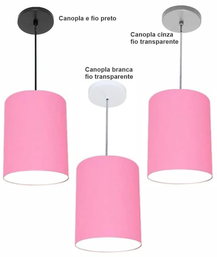 Luminária Pendente Vivare Free Lux Md-4103 Cúpula em Tecido - Rosa-Tela - Canopla cinza e fio transparente