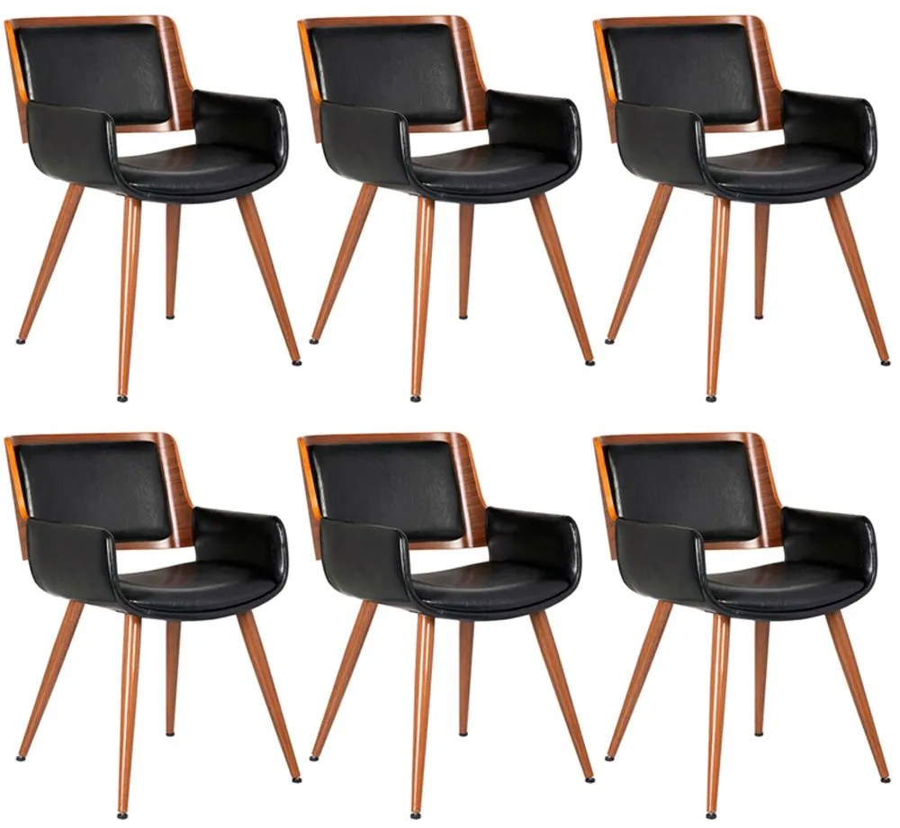 Kit 06 Cadeiras Decorativas de Escritório Recepção Fixa Maltra PU Preto - Gran Belo