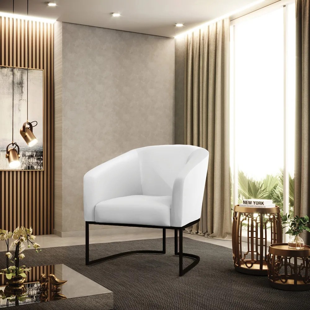 Poltrona Decorativa Industrial Preto Kit 2 Stella Sintético Branco D03 - D'Rossi