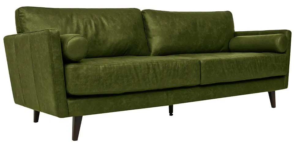 Sofá Decorativo Daemon 3 Lugares Sala de estar 212cm Pés em Eucalipto Couro Verde Manchado G40 - Gran Belo