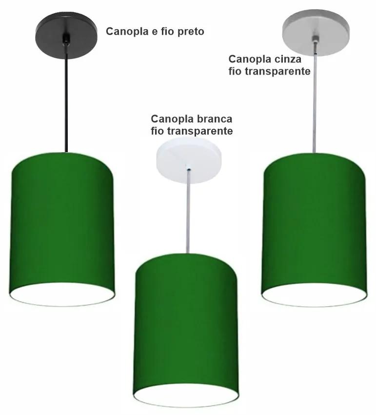 Luminária Pendente Vivare Free Lux Md-4104 Cúpula em Tecido - Verde-Folha - Canopla cinza e fio transparente