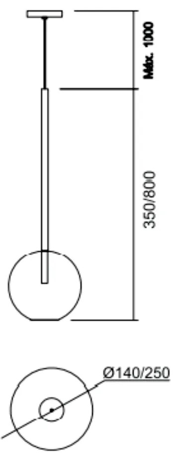 Pendente Ball Ø25X80Cm 1Xg9 Haste 55Cm / Metal E Globo Ø25Cm | Usina 1... (CB-M - Cobre Metálico, CLEAR)