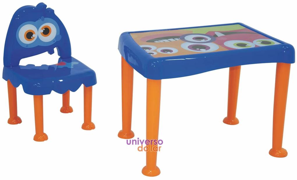 Conjunto Mesa e Cadeira Infantil Tramontina Monster em Polipropileno - Azul  Azul