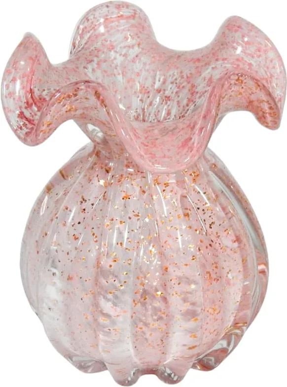 Vaso Decorativo em Murano Rosa com Detalhes em Dourado - 17x13cm