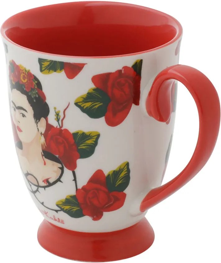 Caneca Porcelana Rococó Frida Kahlo Face Red Roses